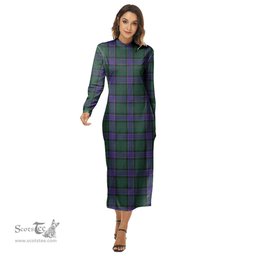 ScotsTee Shop Scottish Sinclair Hunting Modern Clan Tartan Womens Mock Neck Long Sleeve Midi Dress