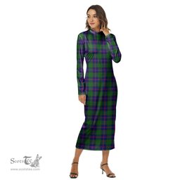 ScotsTee Shop Scottish Shaw Modern Clan Tartan Womens Mock Neck Long Sleeve Midi Dress