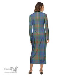 ScotsTee Shop Scottish Stewart of Appin Hunting Ancient Clan Crest Tartan Womens Mock Neck Long Sleeve Midi Dress