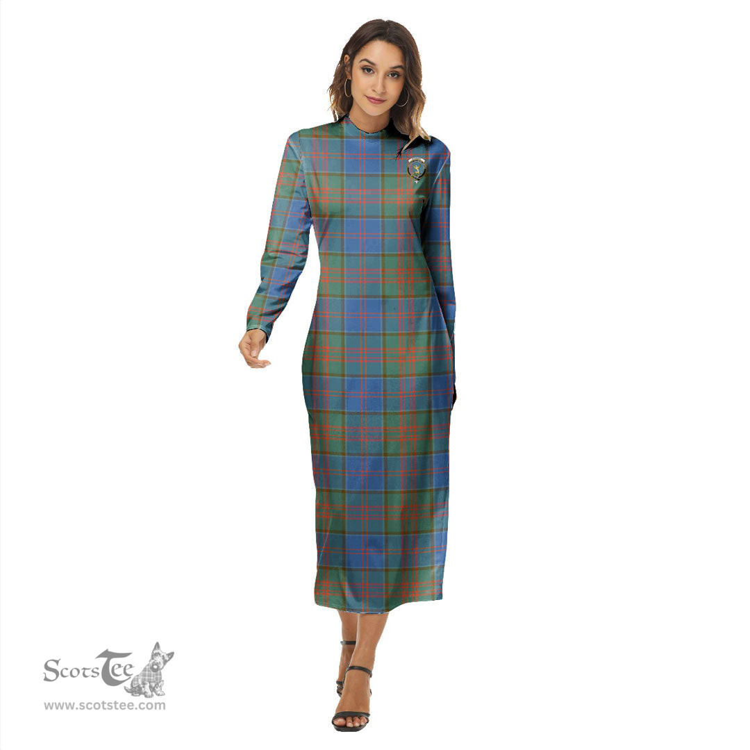 ScotsTee Shop Scottish Stewart of Appin Hunting Ancient Clan Crest Tartan Womens Mock Neck Long Sleeve Midi Dress