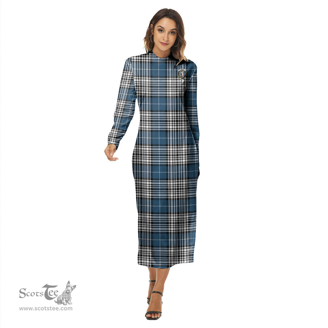 ScotsTee Shop Scottish Napier Modern Clan Crest Tartan Womens Mock Neck Long Sleeve Midi Dress