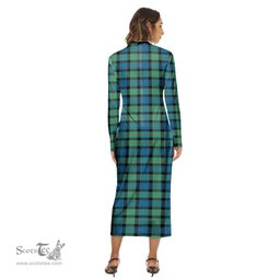 ScotsTee Shop Scottish Gunn Ancient Clan Tartan Womens Mock Neck Long Sleeve Midi Dress