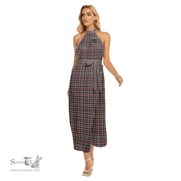 ScotsTee Shop Scottish Borthwick Ancient Clan Crest Tartan Womens Wrap Hem Belted Halter Dress