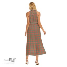 ScotsTee Shop Scottish Bruce Ancient Clan Crest Tartan Womens Wrap Hem Belted Halter Dress