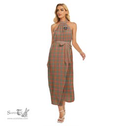 ScotsTee Shop Scottish Bruce Ancient Clan Crest Tartan Womens Wrap Hem Belted Halter Dress
