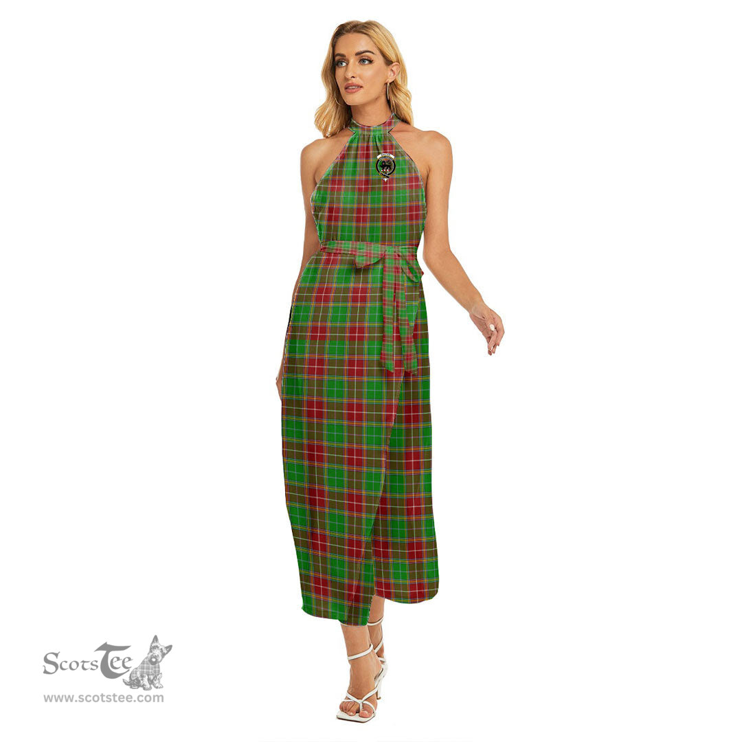 ScotsTee Shop Scottish Baxter Modern Clan Crest Tartan Womens Wrap Hem Belted Halter Dress