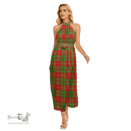 ScotsTee Shop Scottish Burnett Ancient Clan Tartan Womens Wrap Hem Belted Halter Dress
