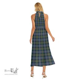 ScotsTee Shop Scottish Cameron of Erracht Ancient Clan Tartan Womens Wrap Hem Belted Halter Dress
