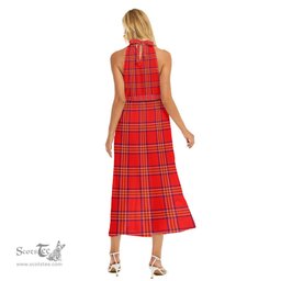ScotsTee Shop Scottish Burnett Modern Clan Tartan Womens Wrap Hem Belted Halter Dress