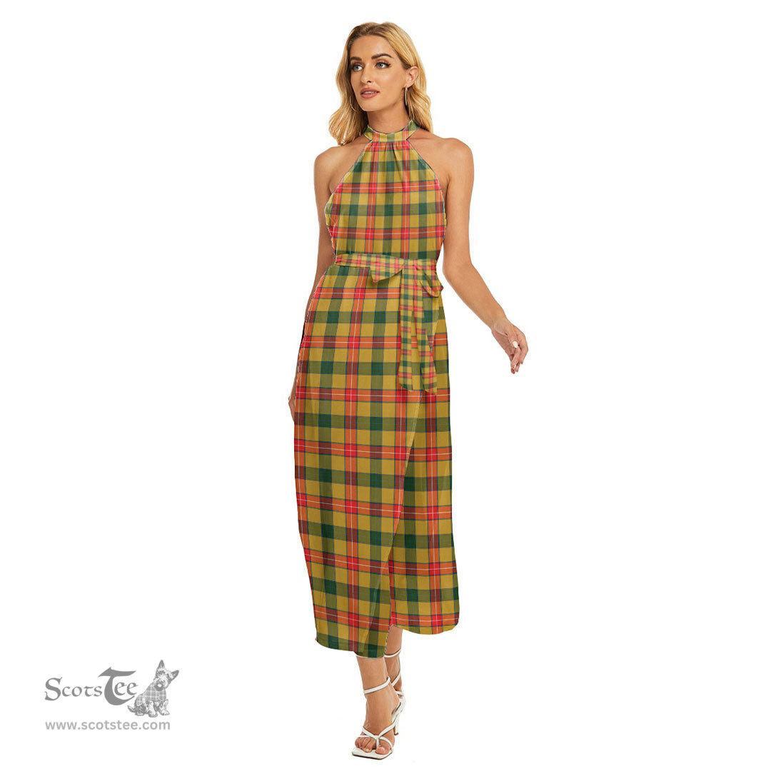 ScotsTee Shop Scottish Baxter Clan Tartan Womens Wrap Hem Belted Halter Dress