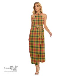 ScotsTee Shop Scottish Baxter Clan Tartan Womens Wrap Hem Belted Halter Dress