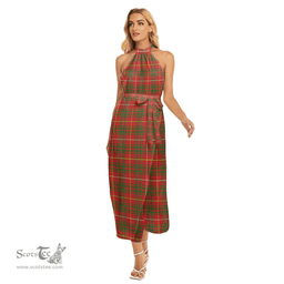 ScotsTee Shop Scottish Bruce Modern Clan Tartan Womens Wrap Hem Belted Halter Dress