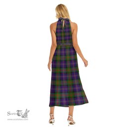 ScotsTee Shop Scottish Cameron of Erracht Modern Clan Tartan Womens Wrap Hem Belted Halter Dress