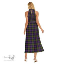ScotsTee Shop Scottish Cameron of Erracht Modern Clan Crest Tartan Womens Wrap Hem Belted Halter Dress