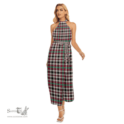 ScotsTee Shop Scottish Borthwick Dress Ancient Clan Tartan Womens Wrap Hem Belted Halter Dress