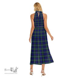ScotsTee Shop Scottish Arbuthnot Modern Clan Crest Tartan Womens Wrap Hem Belted Halter Dress