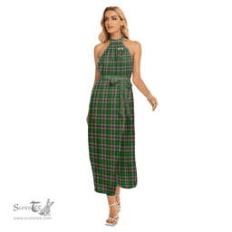 ScotsTee Shop Scottish Gray Hunting Clan Crest Tartan Womens Wrap Hem Belted Halter Dress