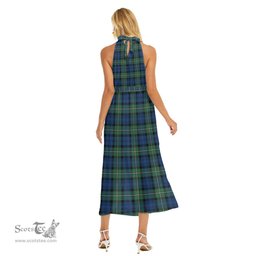 ScotsTee Shop Scottish Forbes Ancient Clan Tartan Womens Wrap Hem Belted Halter Dress