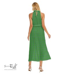 ScotsTee Shop Scottish Currie Clan Crest Tartan Womens Wrap Hem Belted Halter Dress