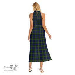 ScotsTee Shop Scottish Gunn Modern Clan Crest Tartan Womens Wrap Hem Belted Halter Dress