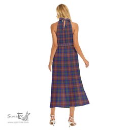 ScotsTee Shop Scottish Chisholm Hunting Modern Clan Crest Tartan Womens Wrap Hem Belted Halter Dress