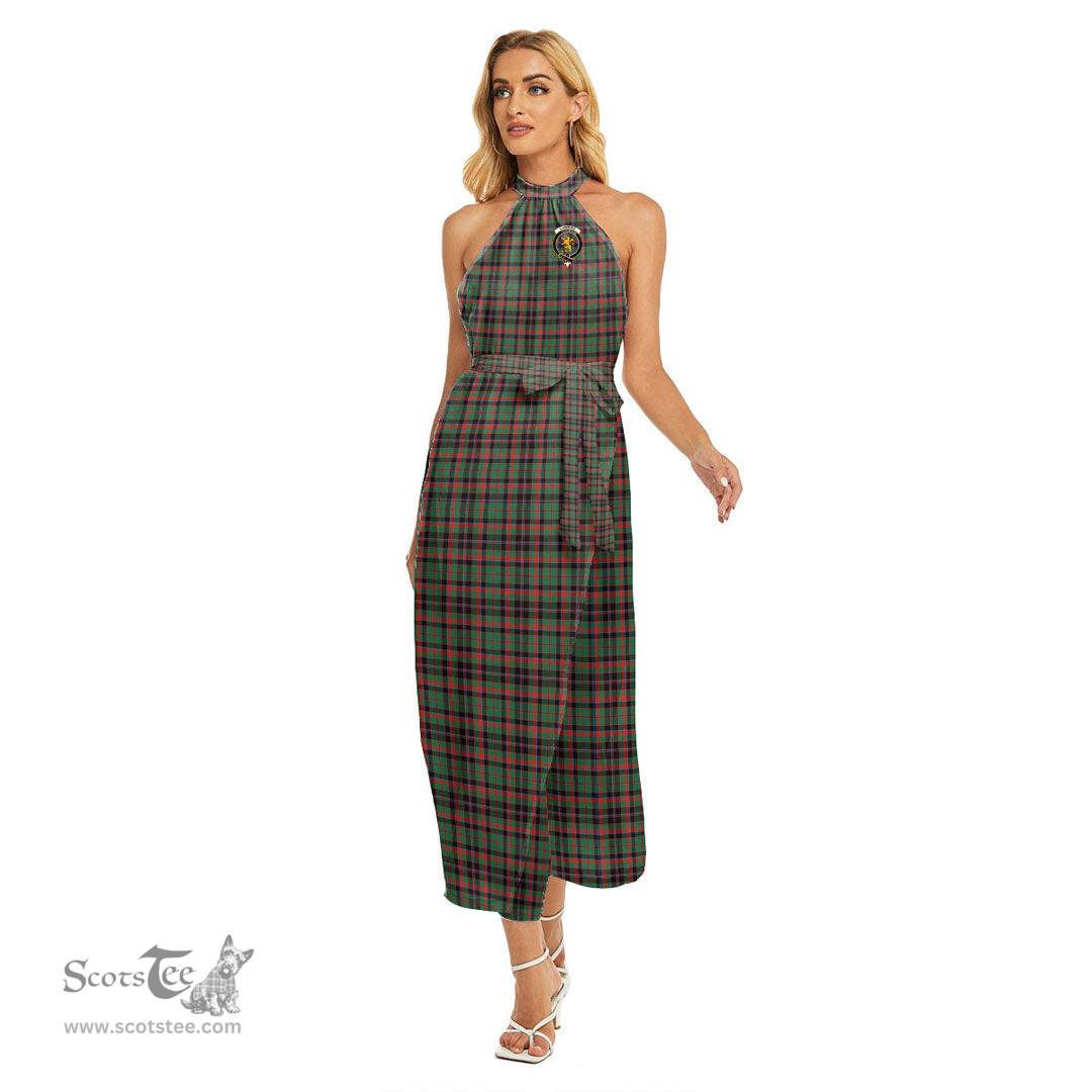 ScotsTee Shop Scottish Cumming Hunting Ancient Clan Crest Tartan Womens Wrap Hem Belted Halter Dress