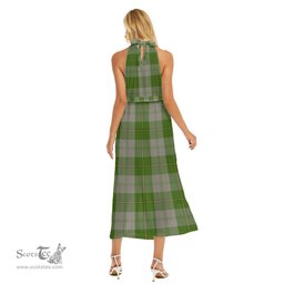 ScotsTee Shop Scottish Cunningham Dress Green Dancers Clan Tartan Womens Wrap Hem Belted Halter Dress