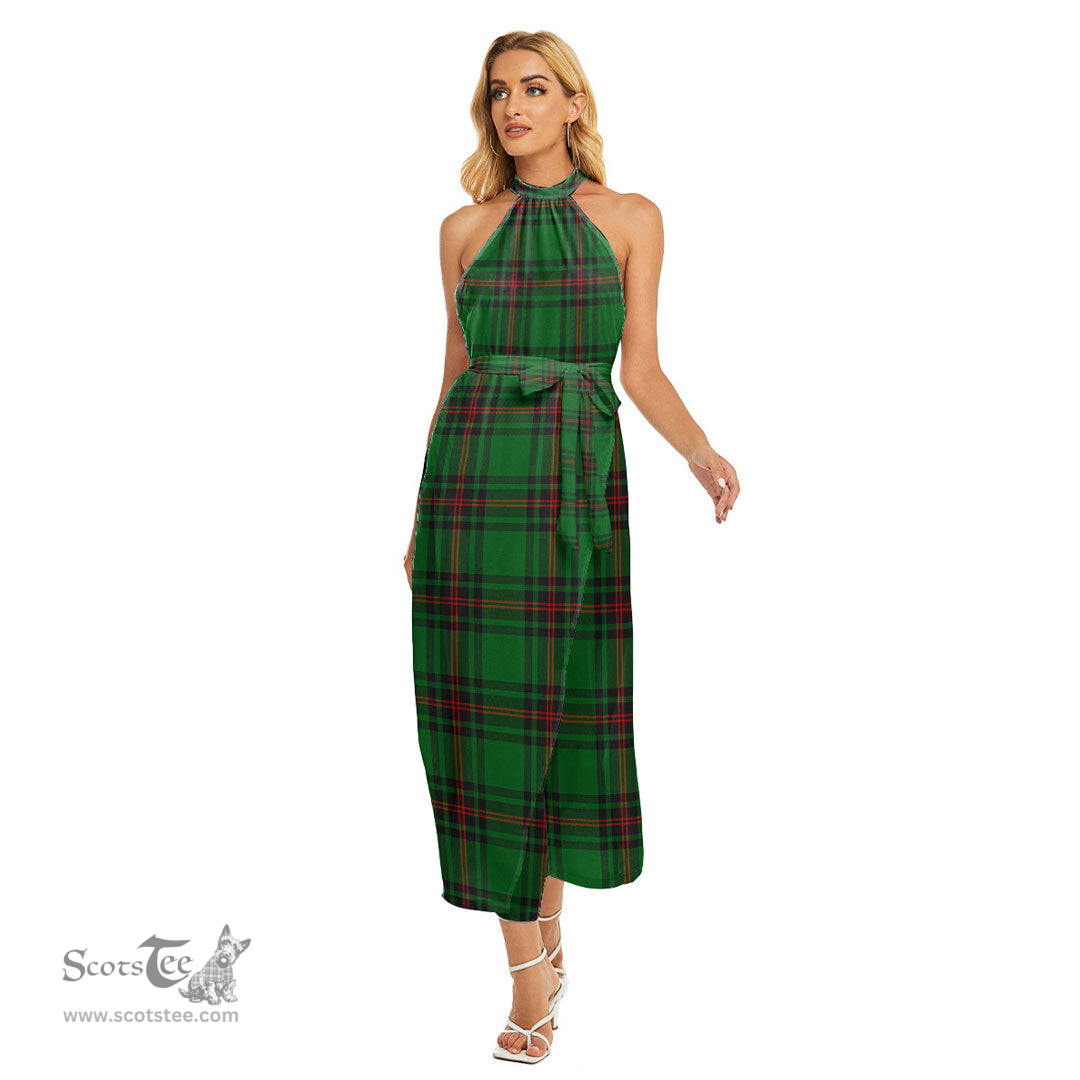 ScotsTee Shop Scottish Fife District Clan Tartan Womens Wrap Hem Belted Halter Dress