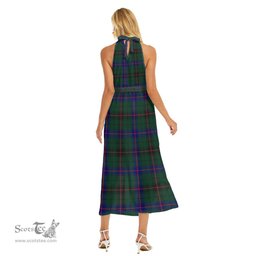 ScotsTee Shop Scottish Davidson Modern Clan Tartan Womens Wrap Hem Belted Halter Dress