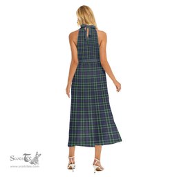 ScotsTee Shop Scottish Graham of Montrose Modern Clan Crest Tartan Womens Wrap Hem Belted Halter Dress