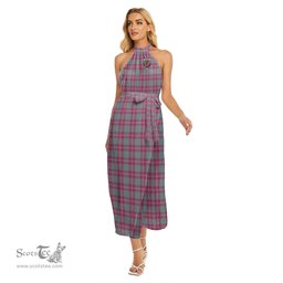ScotsTee Shop Scottish Crawford Ancient Clan Crest Tartan Womens Wrap Hem Belted Halter Dress