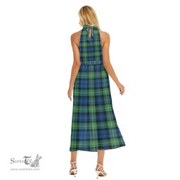 ScotsTee Shop Scottish Gordon Ancient Clan Tartan Womens Wrap Hem Belted Halter Dress
