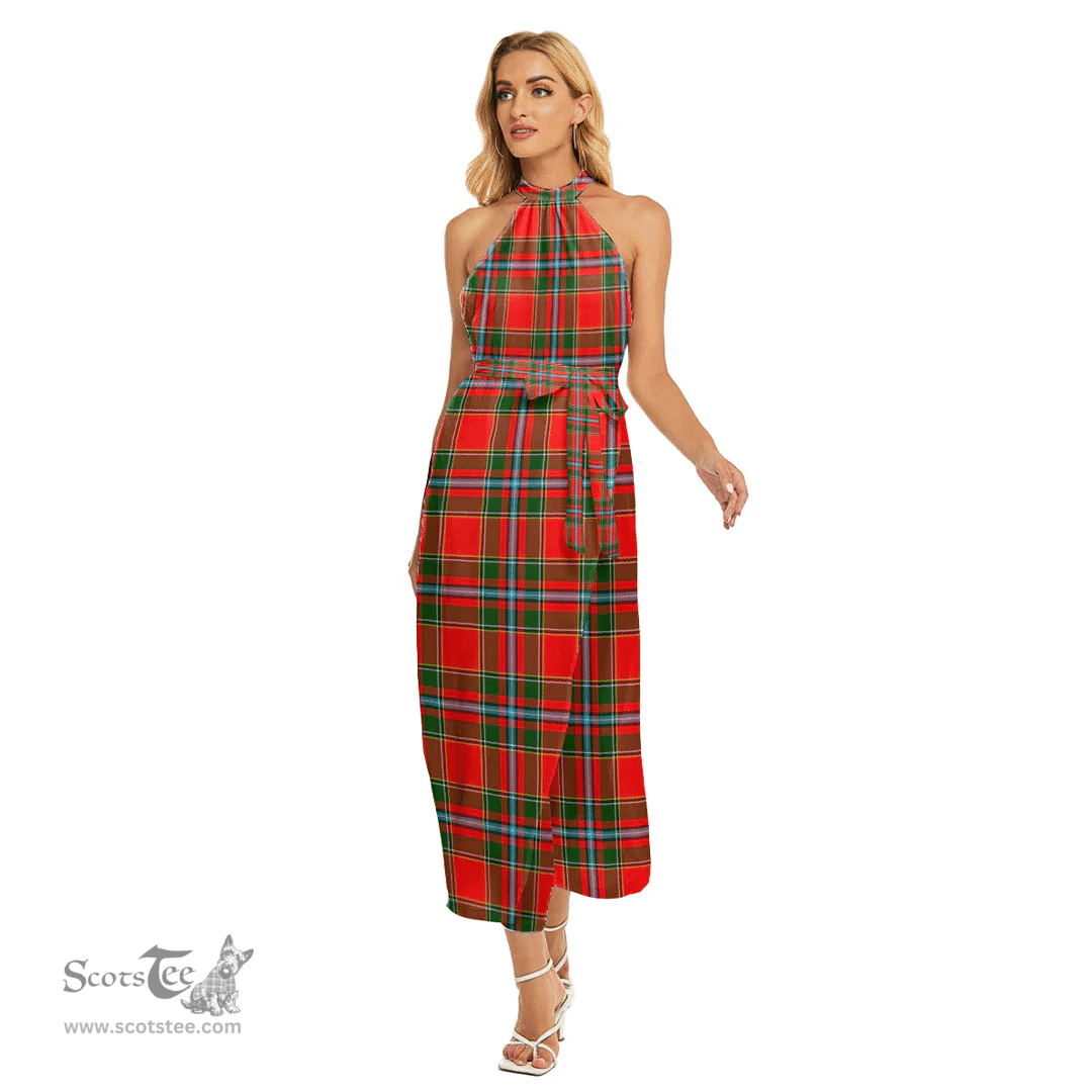 ScotsTee Shop Scottish Drummond of Perth Clan Tartan Womens Wrap Hem Belted Halter Dress
