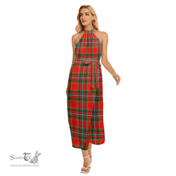 ScotsTee Shop Scottish Drummond of Perth Clan Tartan Womens Wrap Hem Belted Halter Dress