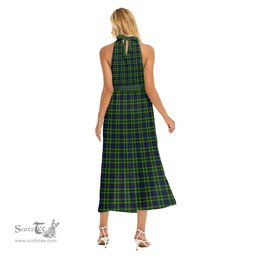 ScotsTee Shop Scottish Campbell of Breadalbane Modern Clan Crest Tartan Womens Wrap Hem Belted Halter Dress
