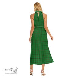 ScotsTee Shop Scottish Don _Tribe of Mar Clan Crest Tartan Womens Wrap Hem Belted Halter Dress
