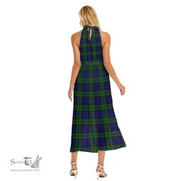 ScotsTee Shop Scottish Campbell Modern Clan Tartan Womens Wrap Hem Belted Halter Dress