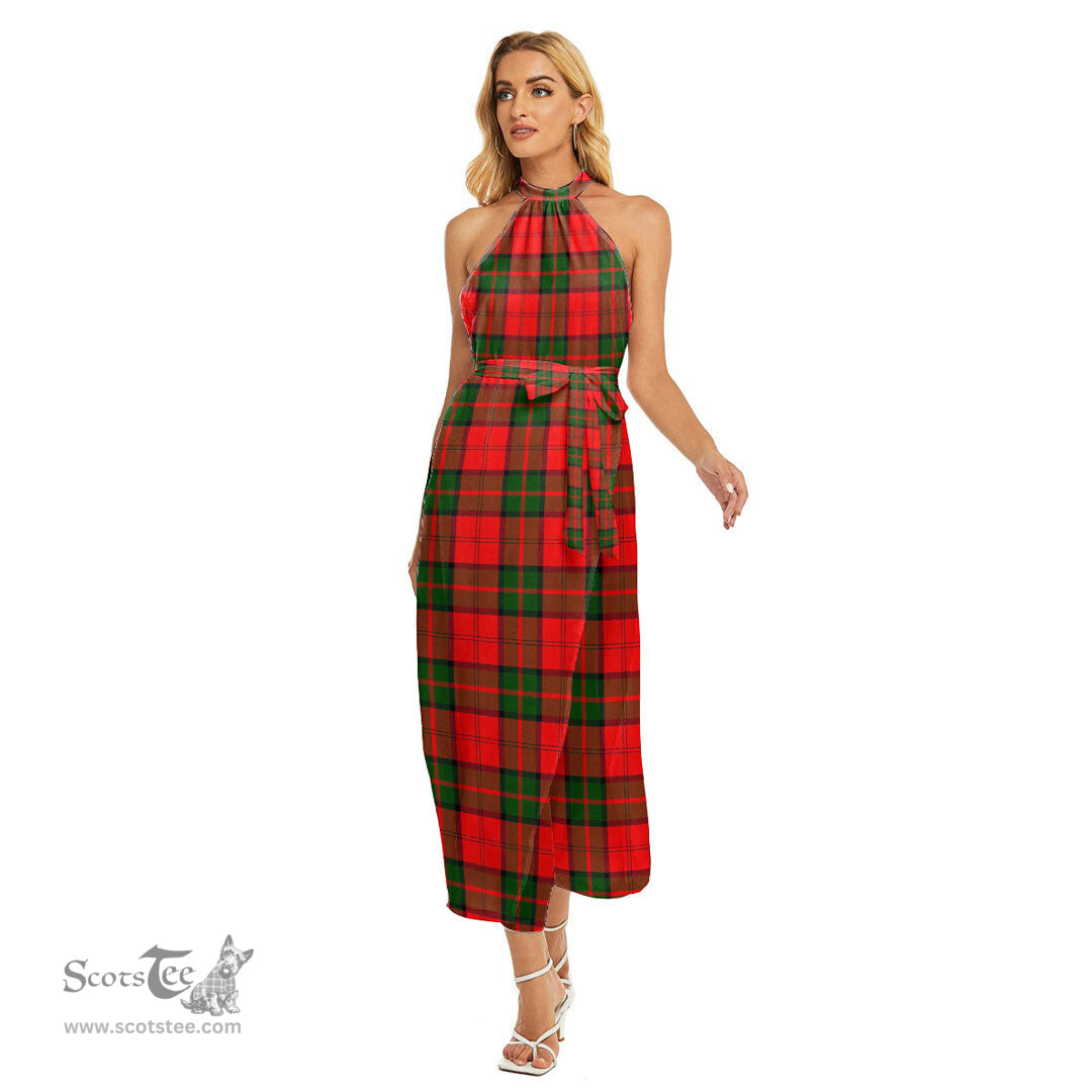 ScotsTee Shop Scottish Dunbar Modern Clan Tartan Womens Wrap Hem Belted Halter Dress