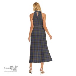ScotsTee Shop Scottish Fletcher of Dunans Clan Crest Tartan Womens Wrap Hem Belted Halter Dress