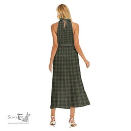 ScotsTee Shop Scottish Davidson Tulloch Dress Clan Crest Tartan Womens Wrap Hem Belted Halter Dress