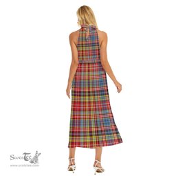 ScotsTee Shop Scottish Drummond of Strathallan Clan Tartan Womens Wrap Hem Belted Halter Dress
