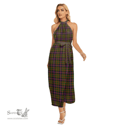 ScotsTee Shop Scottish Cochrane Modern Clan Tartan Womens Wrap Hem Belted Halter Dress