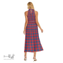 ScotsTee Shop Scottish Galloway Red Clan Crest Tartan Womens Wrap Hem Belted Halter Dress