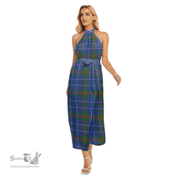 ScotsTee Shop Scottish Edmonstone Clan Tartan Womens Wrap Hem Belted Halter Dress