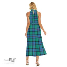 ScotsTee Shop Scottish Flower Of Scotland Clan Tartan Womens Wrap Hem Belted Halter Dress
