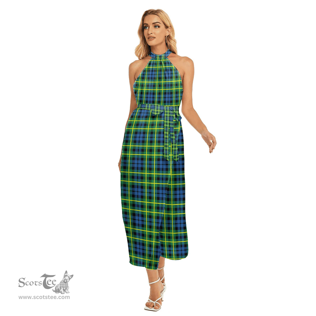 ScotsTee Shop Scottish Campbell of Breadalbane Ancient Clan Tartan Womens Wrap Hem Belted Halter Dress