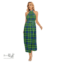 ScotsTee Shop Scottish Campbell of Breadalbane Ancient Clan Tartan Womens Wrap Hem Belted Halter Dress