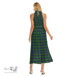 ScotsTee Shop Scottish Duncan Modern Clan Crest Tartan Womens Wrap Hem Belted Halter Dress
