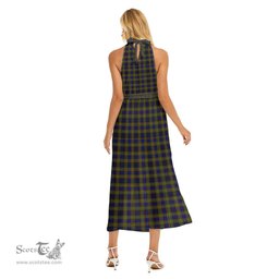 ScotsTee Shop Scottish Clelland Modern Clan Crest Tartan Womens Wrap Hem Belted Halter Dress