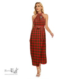 ScotsTee Shop Scottish Dunbar Modern Clan Crest Tartan Womens Wrap Hem Belted Halter Dress